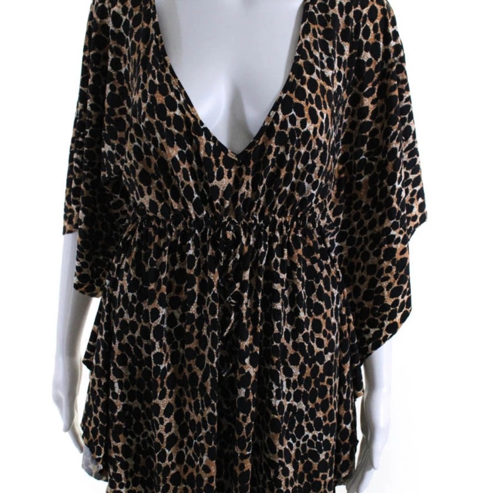 Hermanny by Vix Womens Animal Print V-Neck Drawstring Kaftan Blouse